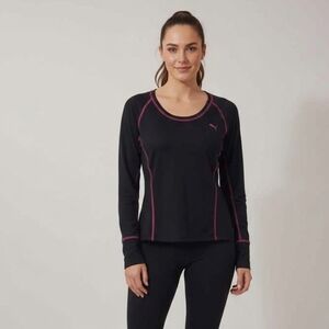 Puma Women's Performance Activewear Black Pink Seam Long Sleeve Tee Medium